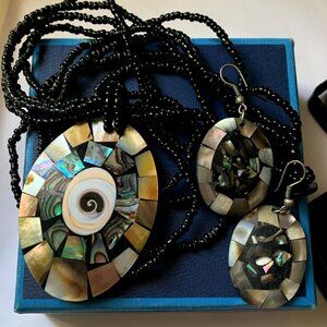 Abalone Shell Mother of Pearl Shiva Eye Pendant Beads Set